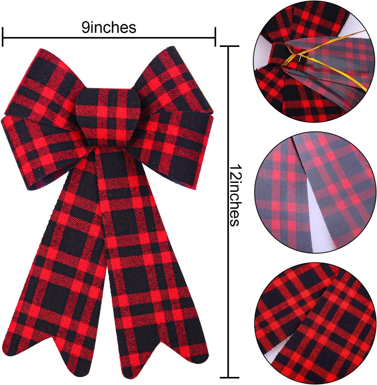 6 Pieces Red Buffalo Plaid Christmas Bows Holiday Christmas Wreaths Bows Xmas Red Velvet Christmas Bows for Christmas Party Decoration